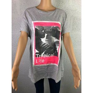 H&M Women's Short Sleeve Tropical Life Graphic T-Shirt SV3 Gray Medium